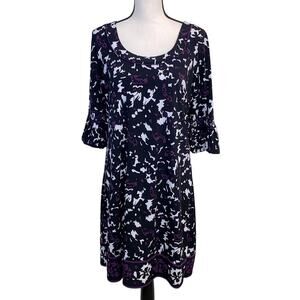 Ann Taylor LOFT Black Purple and White Sheath Dress Bubble Sleeve Size 12